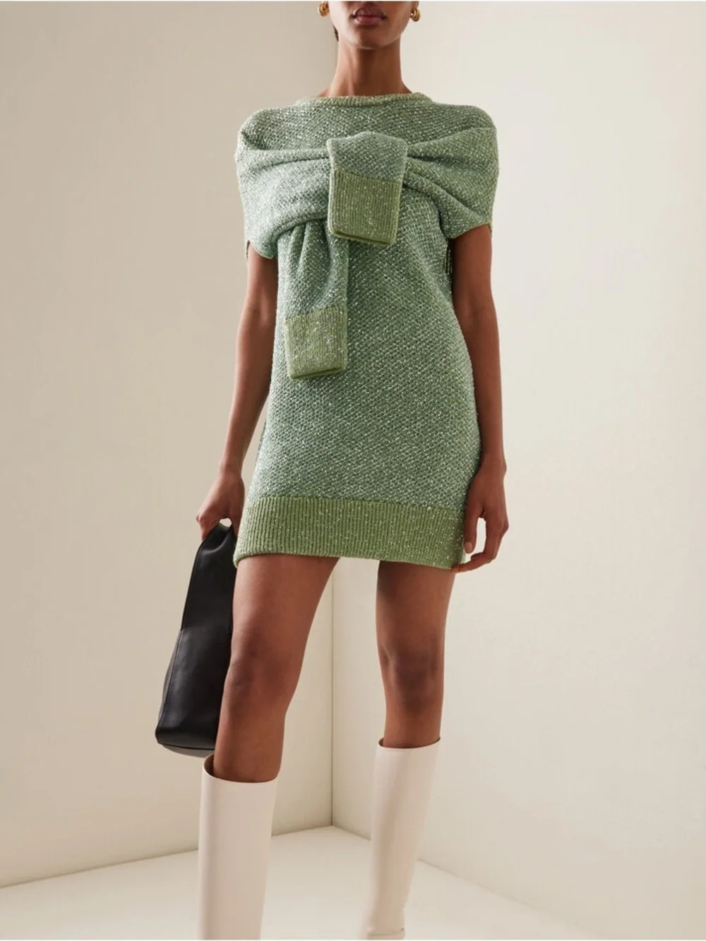 Stella McCartney Sequined Wool-Blend Mini Sweater Dress Light Green size Large